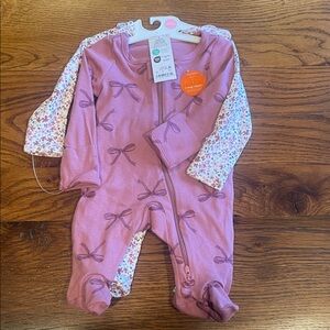 Carter's Mauve Bow-Print Footed One-Piece with Floral Sleeper (2-Pack)